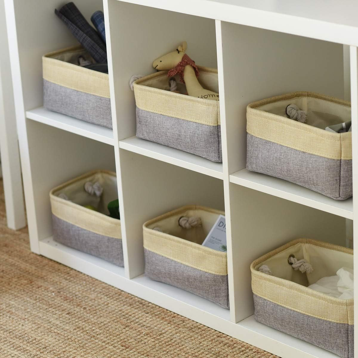 Storage Baskets for Organizing - 11.8X7.8X5.2 Inch Small 6 Pack Storage Bins for Shelve, Farbic Storage Cubes Organizer for Baby Toys Nursery (Gold & Grey)