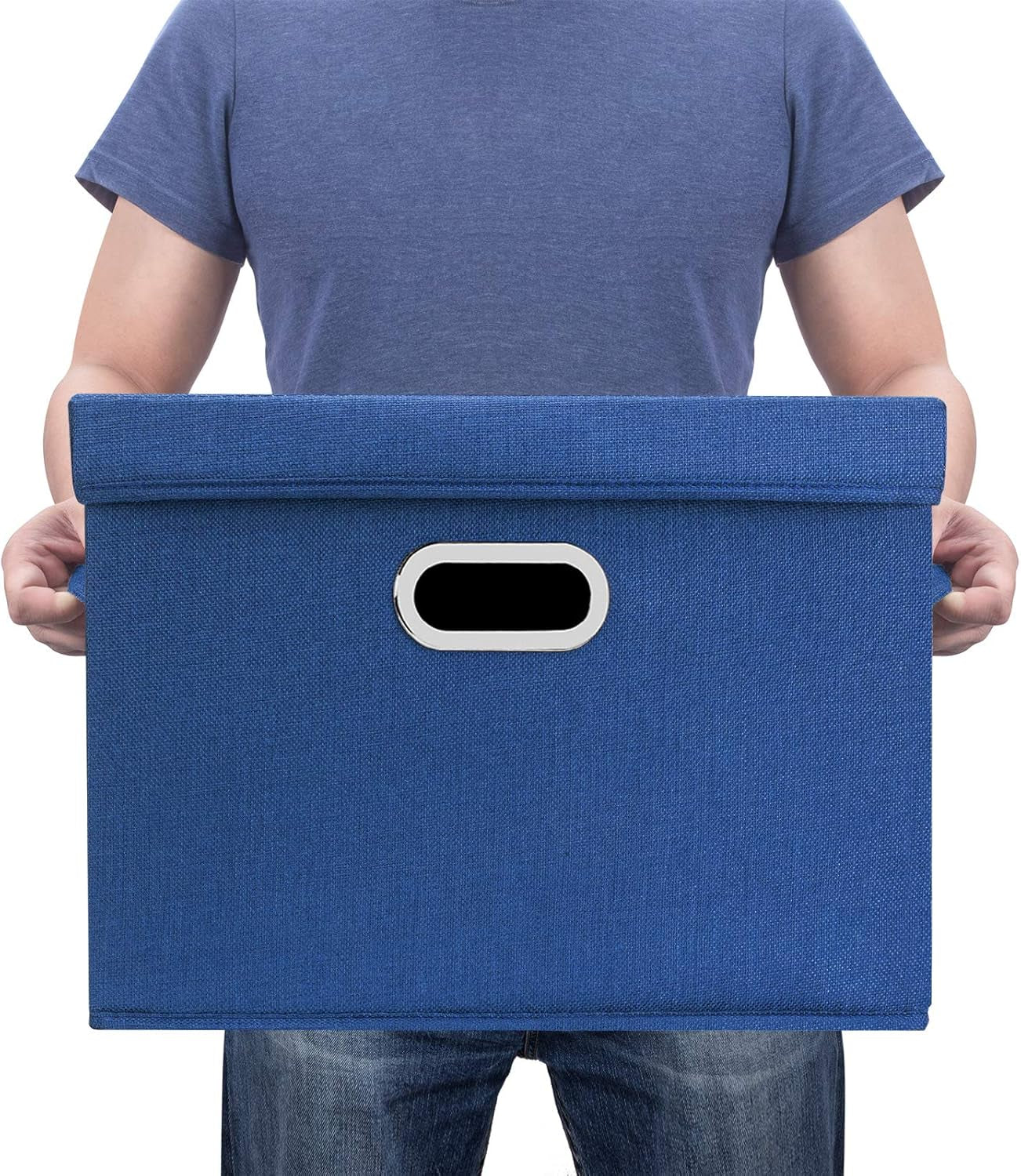 Collapsible Storage Bins with Lids, Large Fabric Storage Boxes - 2 Pack - Classic Blue
