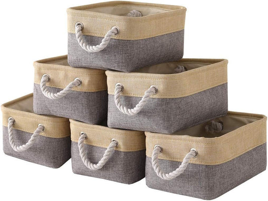 Storage Baskets for Organizing - 11.8X7.8X5.2 Inch Small 6 Pack Storage Bins for Shelve, Farbic Storage Cubes Organizer for Baby Toys Nursery (Gold & Grey)