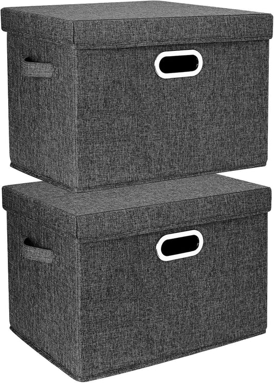 Large Storage Bins with Lids, Collapsible, Washable, Fabric Storage Boxes for Organizing, 17.3X11.8X11.4 Inches, 2 Pack, Black
