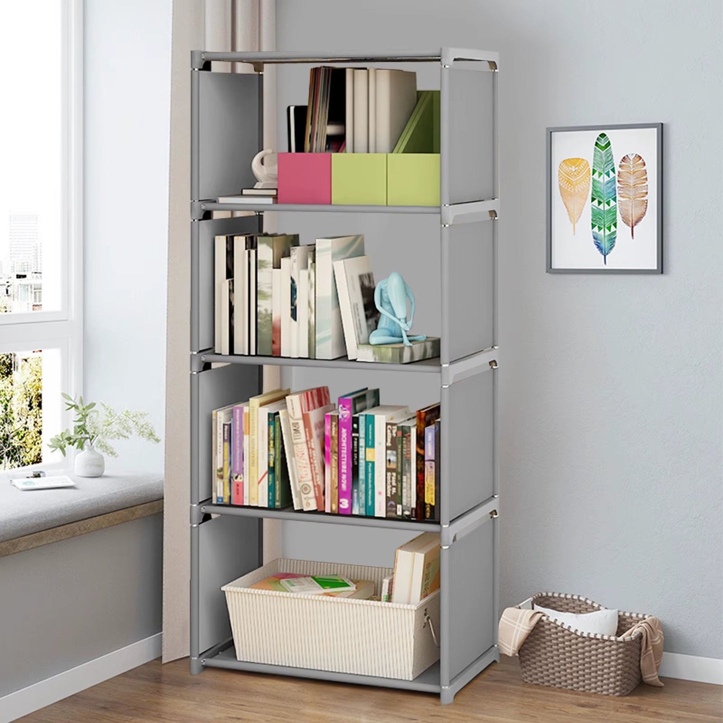 4 Tiers Bedroom Bookcase Livingroom Bookshelf Multilayer Home Storage Rack