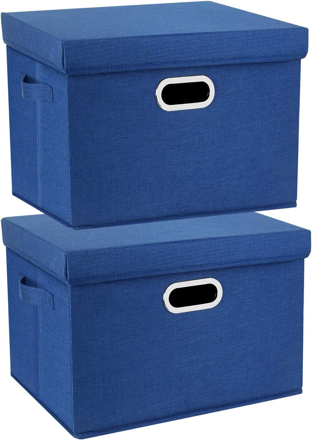 Collapsible Storage Bins with Lids, Large Fabric Storage Boxes - 2 Pack - Classic Blue