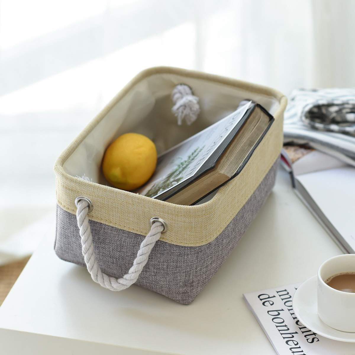 Storage Baskets for Organizing - 11.8X7.8X5.2 Inch Small 6 Pack Storage Bins for Shelve, Farbic Storage Cubes Organizer for Baby Toys Nursery (Gold & Grey)