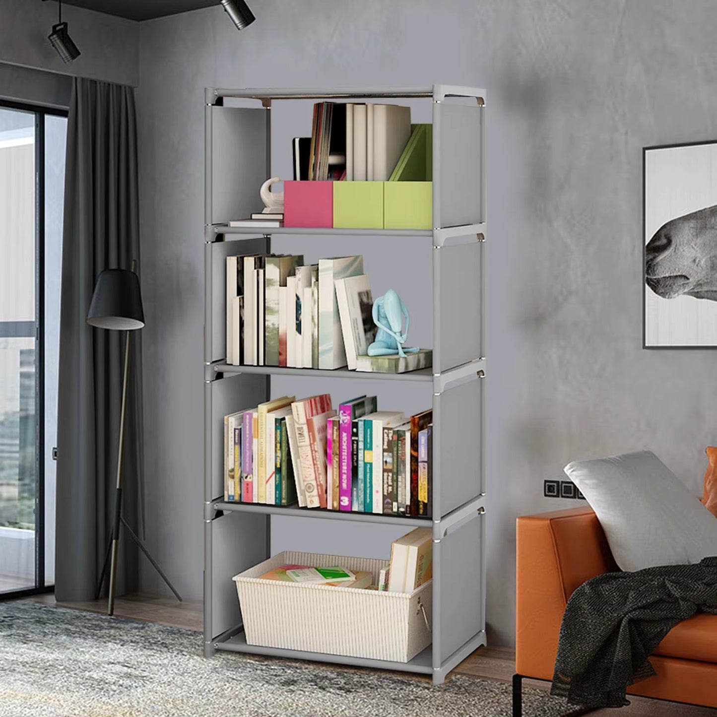 4 Tiers Bedroom Bookcase Livingroom Bookshelf Multilayer Home Storage Rack