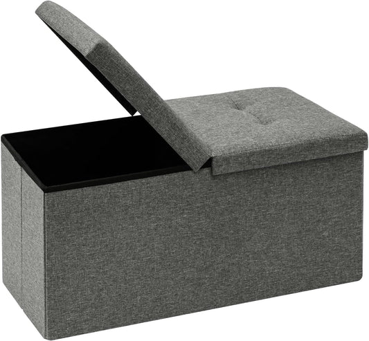 Storage Ottoman with Flipping Lids, Ottoman Bench Footrest Seat, Linen 30"X15"X15" (Grey)