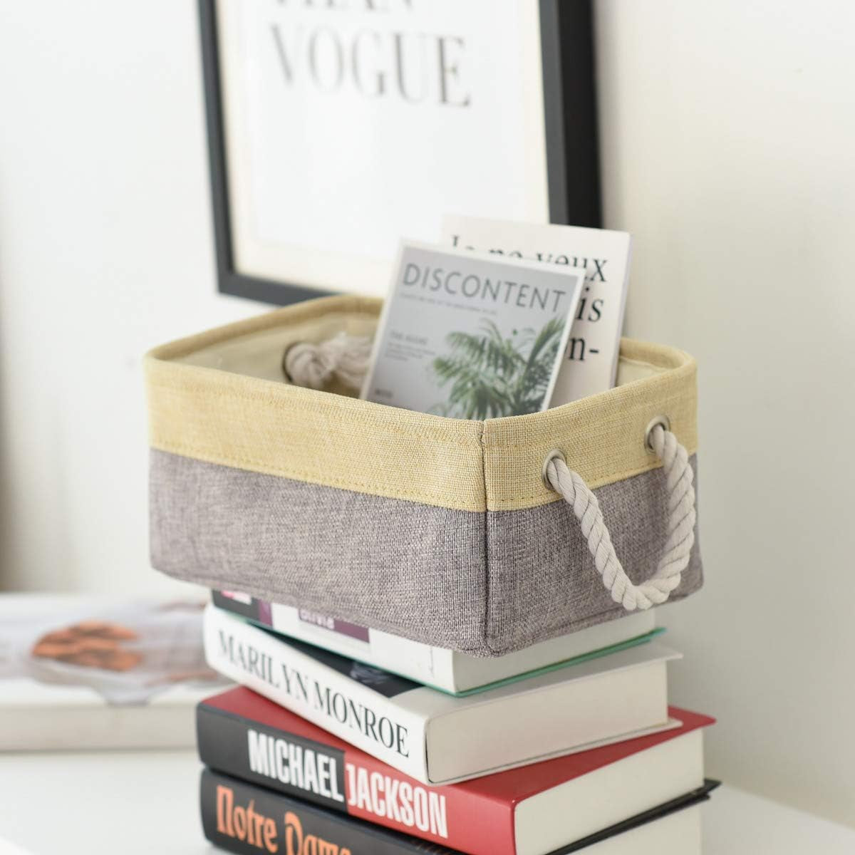 Storage Baskets for Organizing - 11.8X7.8X5.2 Inch Small 6 Pack Storage Bins for Shelve, Farbic Storage Cubes Organizer for Baby Toys Nursery (Gold & Grey)