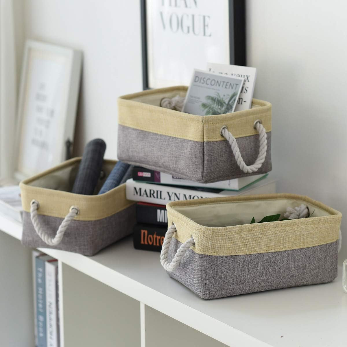 Storage Baskets for Organizing - 11.8X7.8X5.2 Inch Small 6 Pack Storage Bins for Shelve, Farbic Storage Cubes Organizer for Baby Toys Nursery (Gold & Grey)