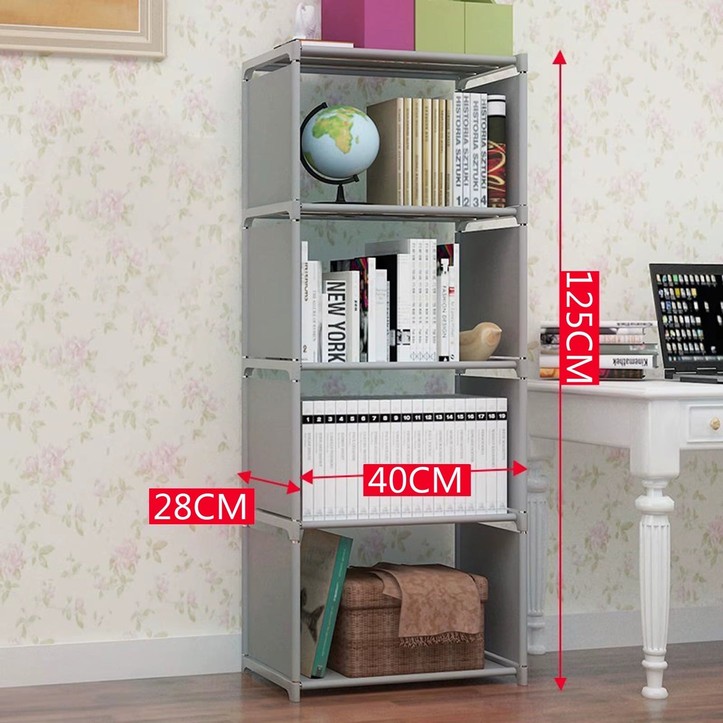 4 Tiers Bedroom Bookcase Livingroom Bookshelf Multilayer Home Storage Rack