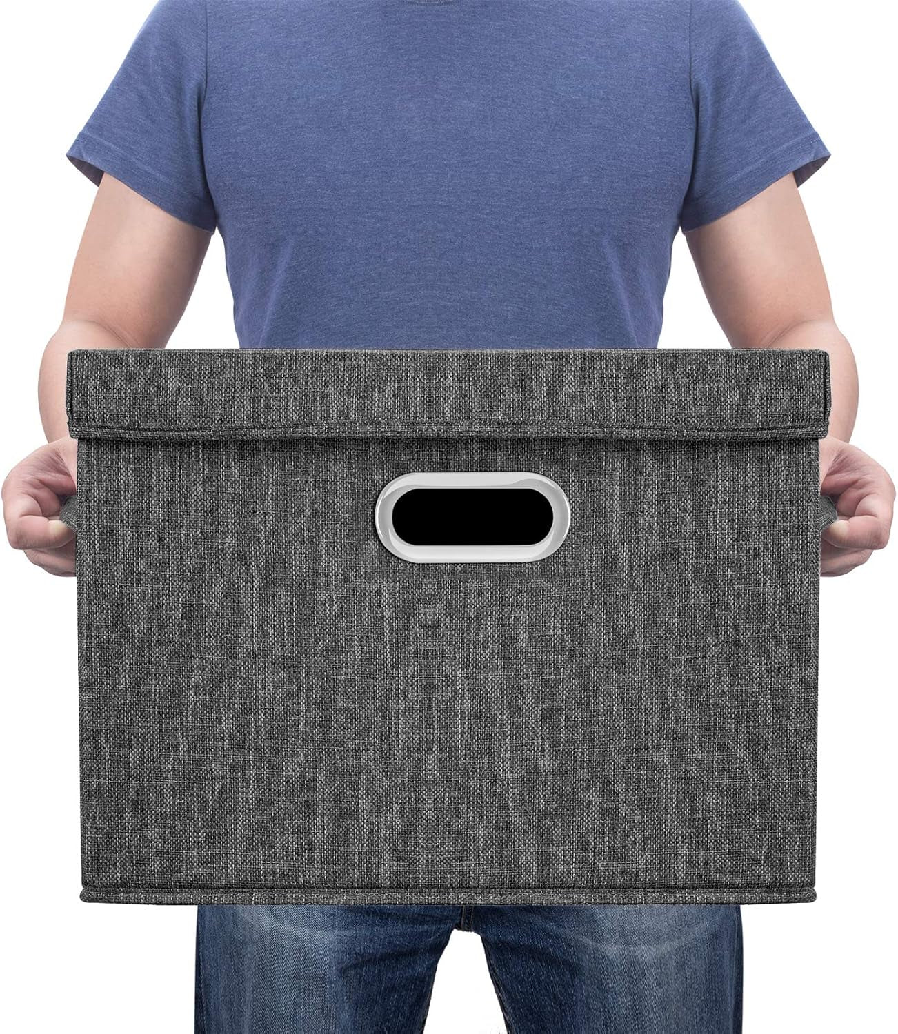 Large Storage Bins with Lids, Collapsible, Washable, Fabric Storage Boxes for Organizing, 17.3X11.8X11.4 Inches, 2 Pack, Black