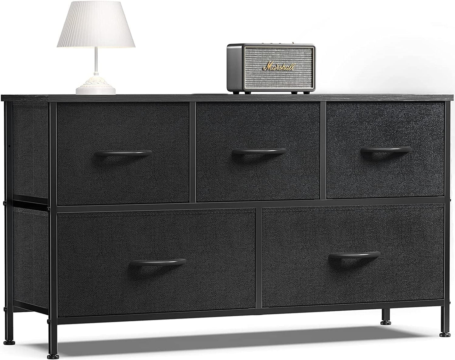 5 Drawer Fabric Dressers for Bedroom, Chest of Drawer Organizer Storage Cabinet for Closet, Entryway, Black