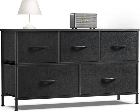 5 Drawer Fabric Dressers for Bedroom, Chest of Drawer Organizer Storage Cabinet for Closet, Entryway, Black