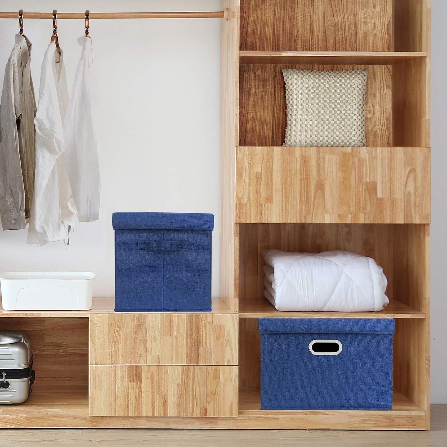 Collapsible Storage Bins with Lids, Large Fabric Storage Boxes - 2 Pack - Classic Blue