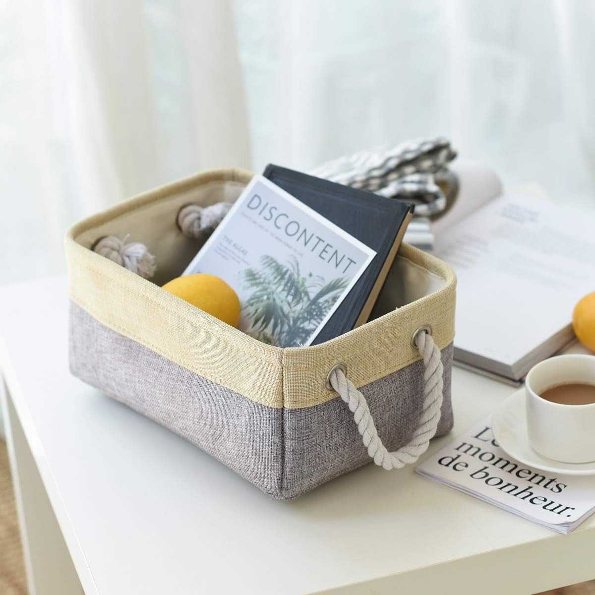 Storage Baskets for Organizing - 11.8X7.8X5.2 Inch Small 6 Pack Storage Bins for Shelve, Farbic Storage Cubes Organizer for Baby Toys Nursery (Gold & Grey)