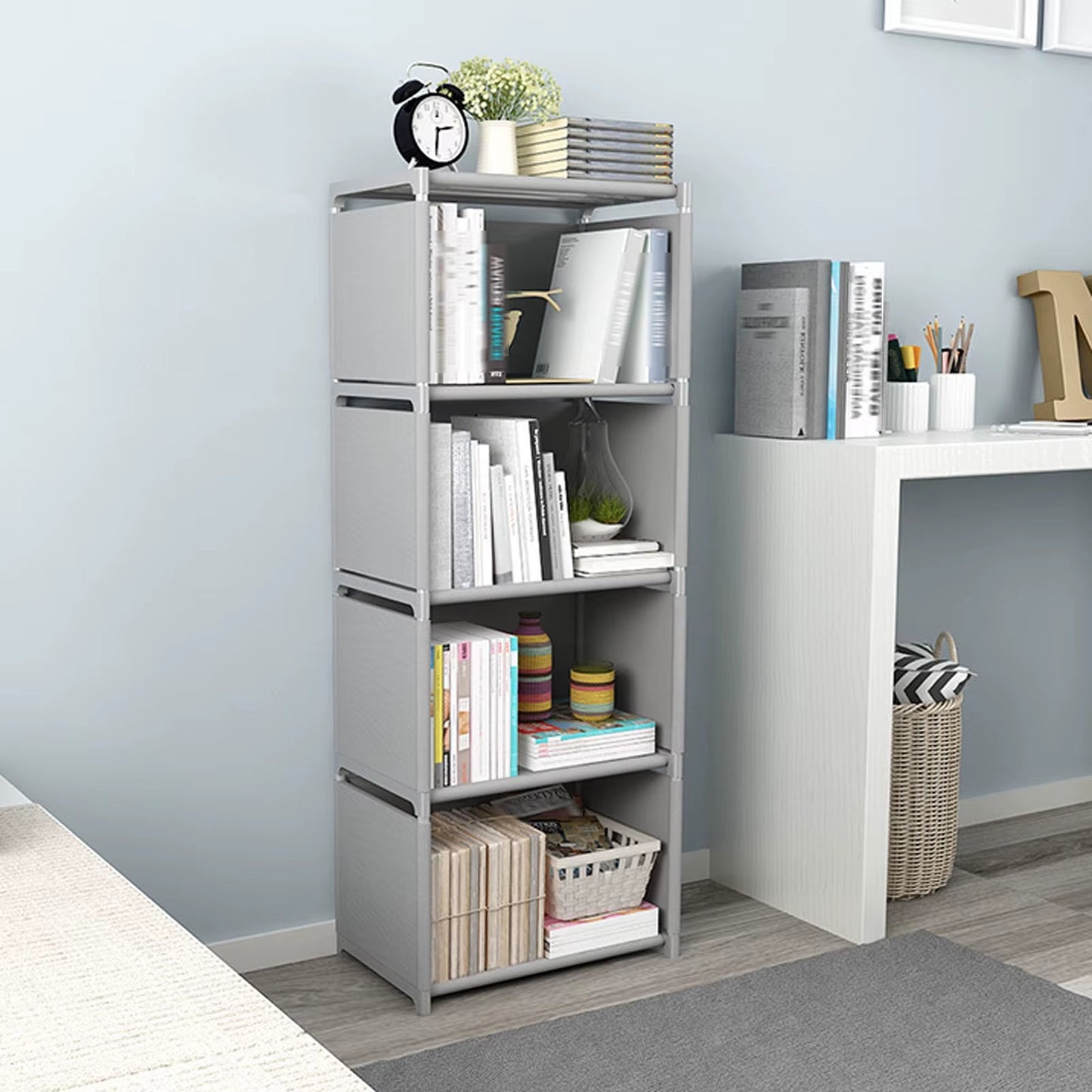 4 Tiers Bedroom Bookcase Livingroom Bookshelf Multilayer Home Storage Rack
